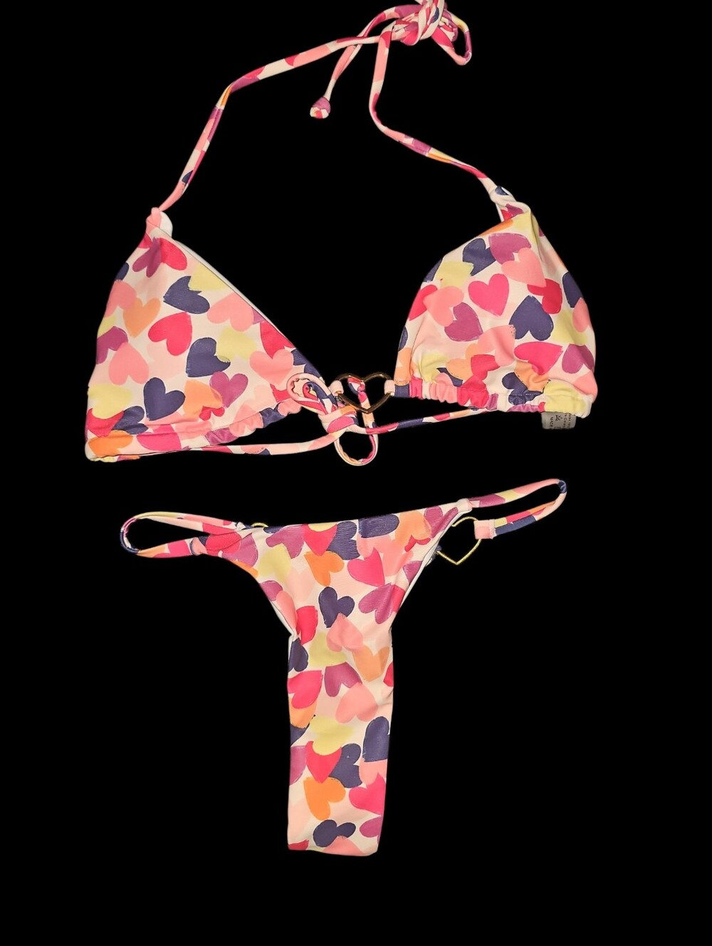 Nwt! 2-piece colorful heart metal rings bikini swimsuit set